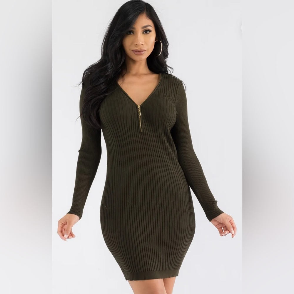 H&H Long Sleeve Olive‎ Bodycon Dress. Size M